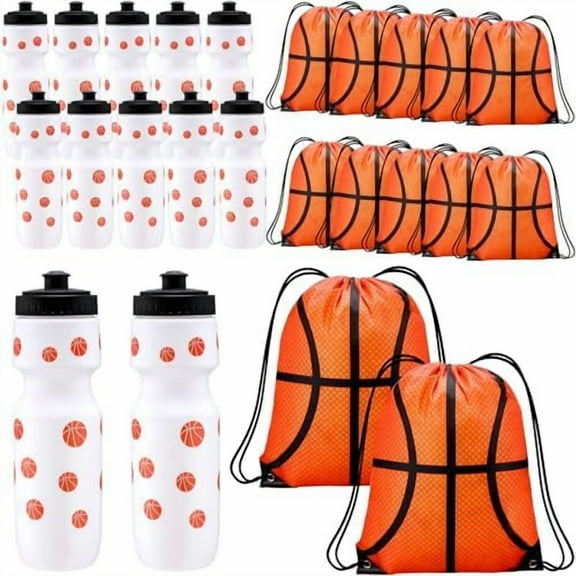 24 Pcs Basketball Gift for Team 12 Basketball Squeeze Water Bottle and 12 Drawstring Bag Sports Tumbler Cup Stuff Accessories Events Gift Supplies$$Home Decor, Kitchen, & Other
