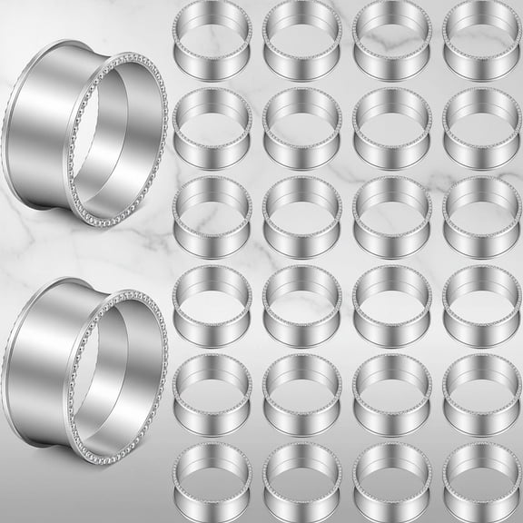 24 Pcs Bead Side Napkin Rings, Silver Stainless Steel Napkin Rings Modern Stylish Metal Napkins Buckles for Table Decorations, Wedding, Party, Dinner