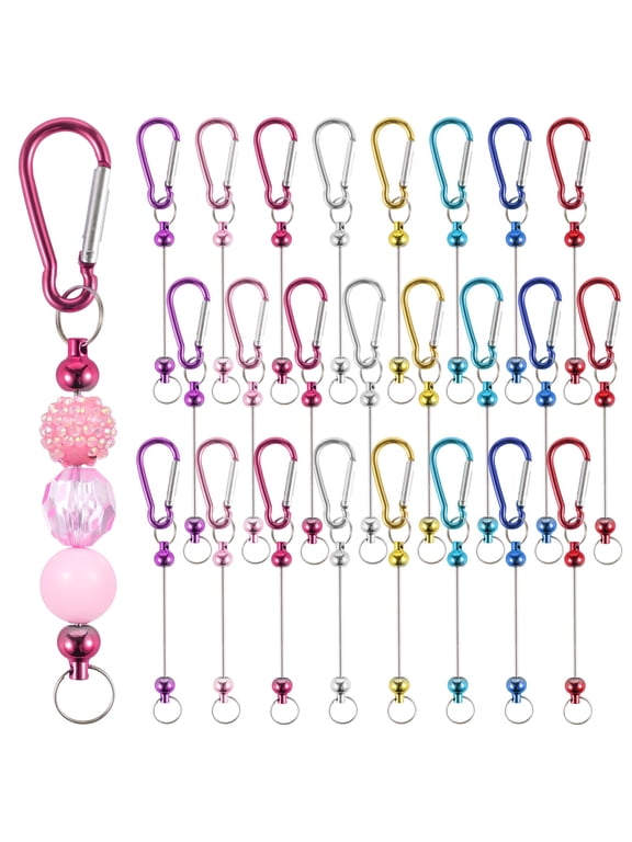 24 Pcs Beadable Keychain Bars, DIY Creative Carabiner Clips, 8 Colors, Metal Beadable Key Chains for DIY, Jewelry Making Supplies for Crafts, Beaded Keychain Blanks