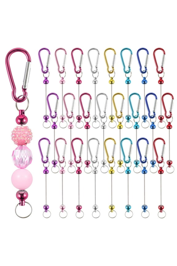 24 Pcs Beadable Keychain Bars, DIY Creative Carabiner Clips, 8 Colors, Metal Beadable Key Chains for DIY, Jewelry Making Supplies for Crafts, Beaded Keychain Blanks