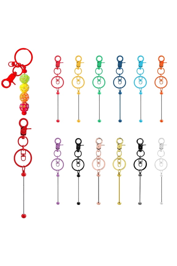 24 Pcs Beadable Keychains Bars bulk - 12 Colorful DIY Metal Beaded Keychain Making Kit + 12 Bags Included, Bead Keychain Supplies,Blank Key Chain, Perfect for Women, Men, Mother's Day, Birthday Gift