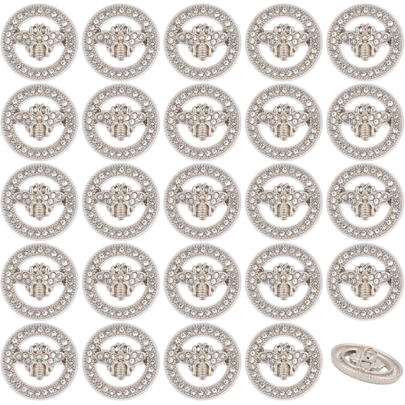 24 Pcs Bee Alloy Rhinestone Button Decorative Rhinestone Buttons Round Sewing Button with Bee Shape for Suits Blouses Skirts Coat Uniform Jacket Sewing Craft 23mm DIY Making