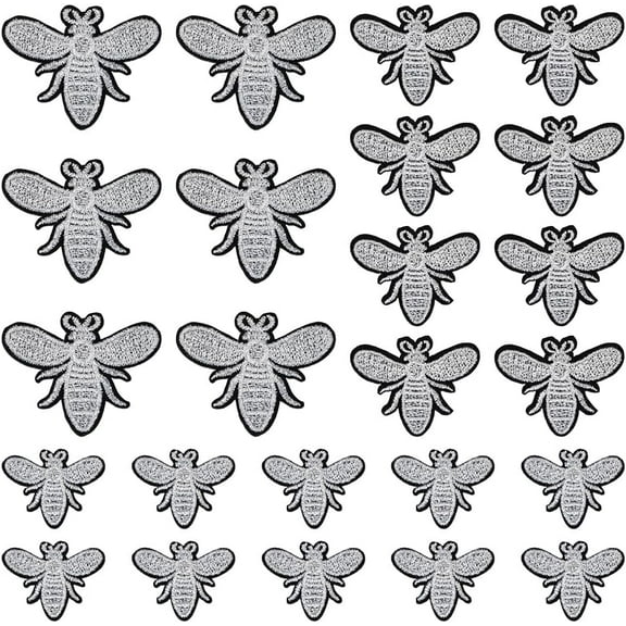 24 Pcs Bees Embroidered Patches 3 Sizes Silver Bees Iron on Cloth Applique Bee Computerized Embroidery Sewing Patch Bee Embroidered Patches Clothing Repair Decor Patch for Jackets Cloth