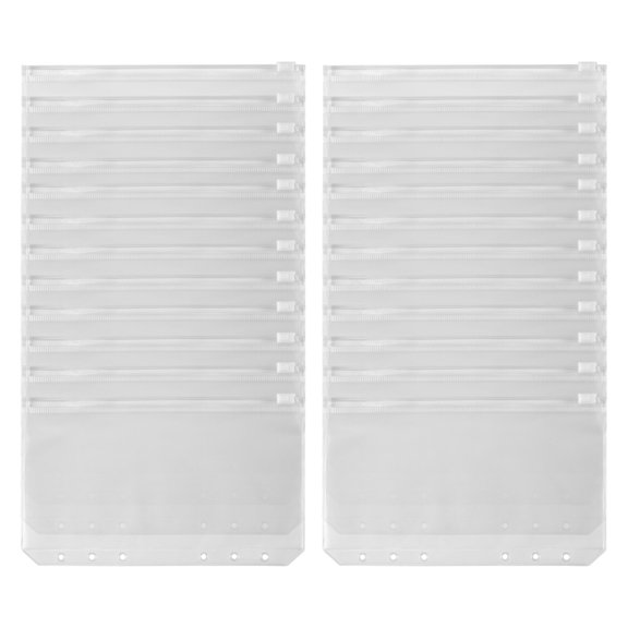 24 Pcs Binder Pockets A6 Size 6 Holes Binder Zipper Folders for 6-Ring Notebook Binder Loose Leaf Bags,24 x Binder Pockets,translucent