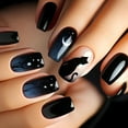 thumbnail image 1 of 24 Pcs Black Cats False Nails Gradient Artificial Nails Simple Full Covers Stick on Nails Moon and Star Press On Nails, 1 of 8
