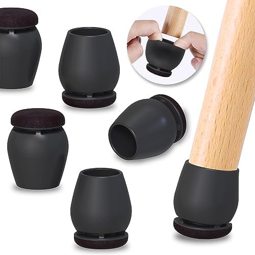 24 Pcs Black Chair Leg Floor Protectors for Hardwood Floors, Felt Furniture Pads Caps Covers, Bar Stool Floor Protectors Cups for Dining Table Desk Chair (Fit 0.83 "- 1.02", 21-26mm)