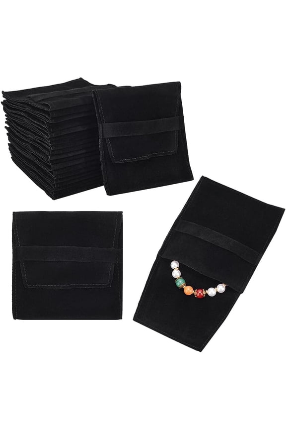 24 Pcs Black Microfiber Jewelry Pouch Pocket Cosmetic Bag Velvet Jewelry Flap Pouches Folding Envelope Bag