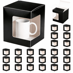 24 Pack Black Gift Boxes for Mugs 4.9" Paper Coffee Mug Boxes with Clear Window, Easy Assembly, Solid Color, for Sublimation, Gift Wrapping & Small Items