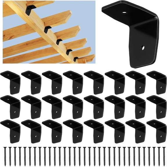 24 Pcs Black Pergola Hardware Rafter Clips Galvanized Steel Rafter Brackets Hurricane Clips Brackets Ties with Screws for Lumber Pergola, Timber Beam, Ceiling Joist (2 Inch)