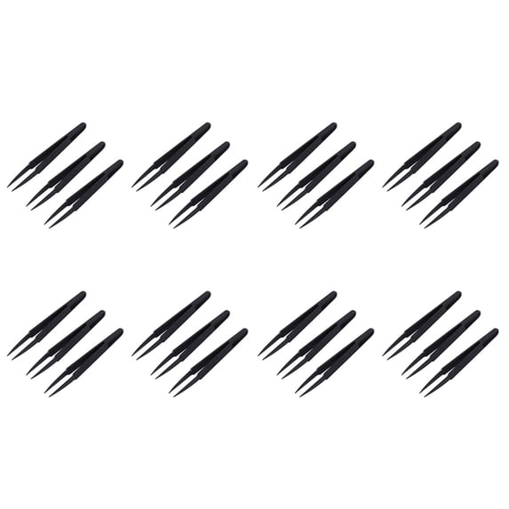 24 Pcs Black Plastic Electronic Pointy Tip Anti-Static Tweezers