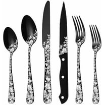 24 Pcs Black Silverware Set with Steak Knives for 4, Stainless Steel Flatware Cutlery Set, Include Forks Spoons and Knives set, Mirror Polished, Dishwasher Safe Utensils for Home Restaurant