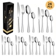 thumbnail image 1 of 24 Pcs Black Silverware Set with Steak Knives, Stainless Steel Flatware Cutlery Set Service for 4, Kitchen Tableware Set, Utensil Set for Home and Restaurant, Knives Forks Spoon Set, Dishwasher S2afe, 1 of 5
