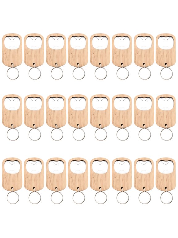24 Pcs Blank Wood Keychain, Engravable Wooden Keychains Blanks, Bottle Opener, Natural DIY Craft Supplies, Personalized Gifts, Bulk Party Favors