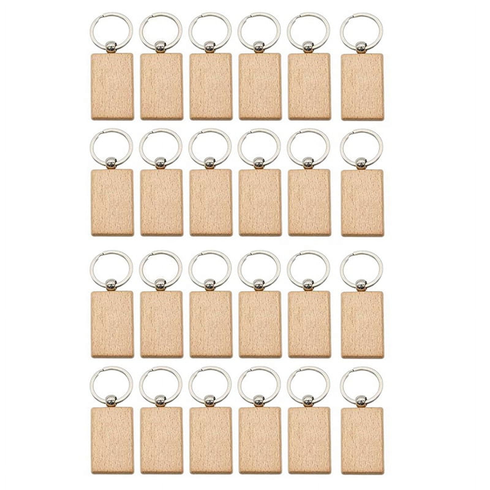 24 Pcs Blank Wooden Key Chain Key Chain Tags Wood Keychains Key Ring for DIY Craft