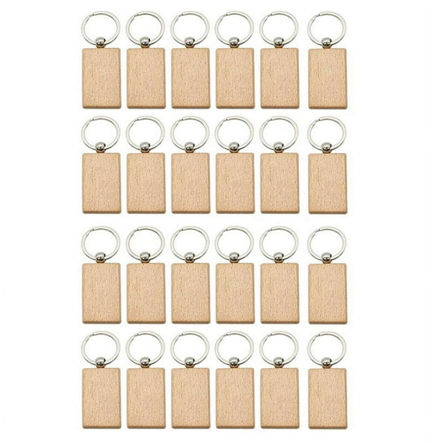 24 Pcs Blank Wooden Key Chain Key Chain Tags Wood Keychains Key Ring
