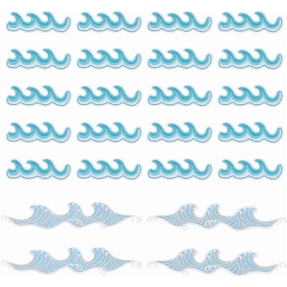 24 Pcs Blue Sea Patches Ocean Wave Embroidered Iron on Patch Sew on Wave Embroidered Applique for DIY Clothes Dress Jackets Backpacks Hats Sewing Crafts Decor Mixed Color