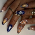 thumbnail image 1 of 24 Pcs Blue White French Tip False Nails Flowers Artificial Nails Press On Nails Short Almond Full Covers on Nails, 1 of 8