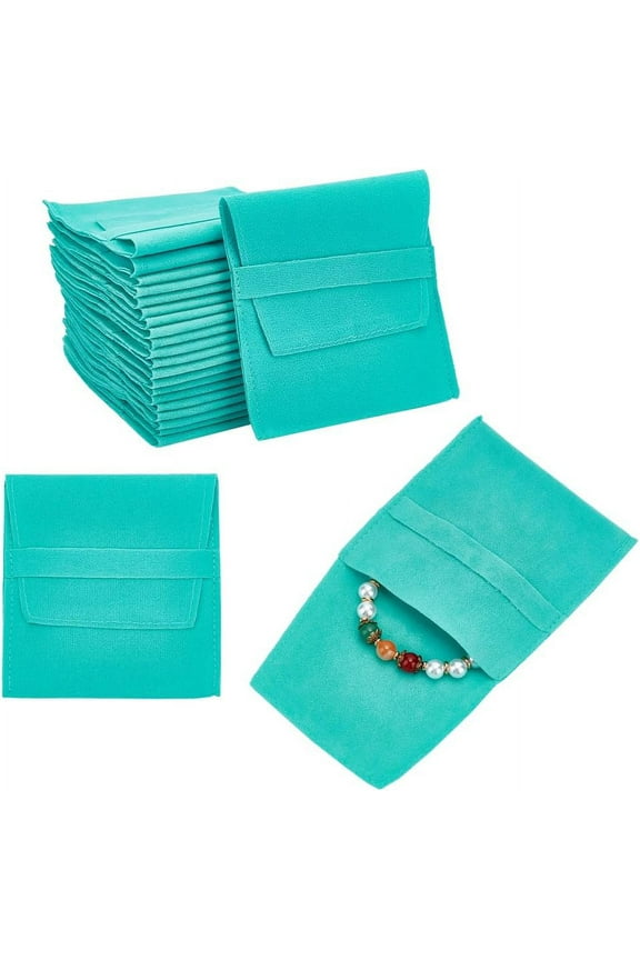 24 Pcs Blue-green Microfiber Jewelry Pouch Pocket Cosmetic Bag Velvet Jewelry Flap Pouches Folding Envelope Bag for Earrings Bracelets Necklaces Packaging 3.783.54x0.1 Inch DIY