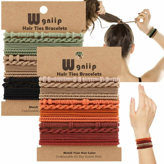 24 Pcs Boho Hair Ties for Women, 4 Styles Cute Hair Tie Bracelet for Thin and Thick Hair/Pony Tails, 6 Colors Hair Accessories for Women No Damage Hair Elastics
