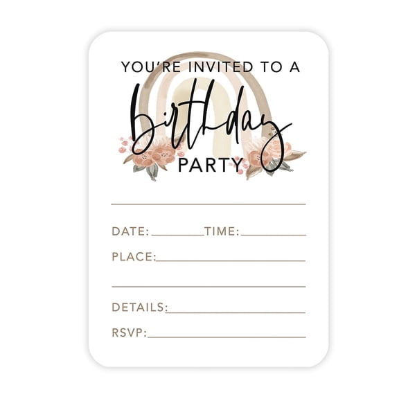 Koyal Wholesale Boho Rainbow Birthday Paper Invitations for Girls, 1st Birthday, Blank Cards with Envelopes, 24-Pack