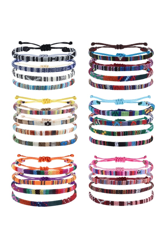 24 Pcs Boho Surfer Bracelet Anklet Adjustable Beaded Anklets Handmade Braided Bracelet Colorful Anklet Summer String Rope Ankle Bracelets Waterproof Surfer Beach Bracelet Boho Jewelry for Women Men