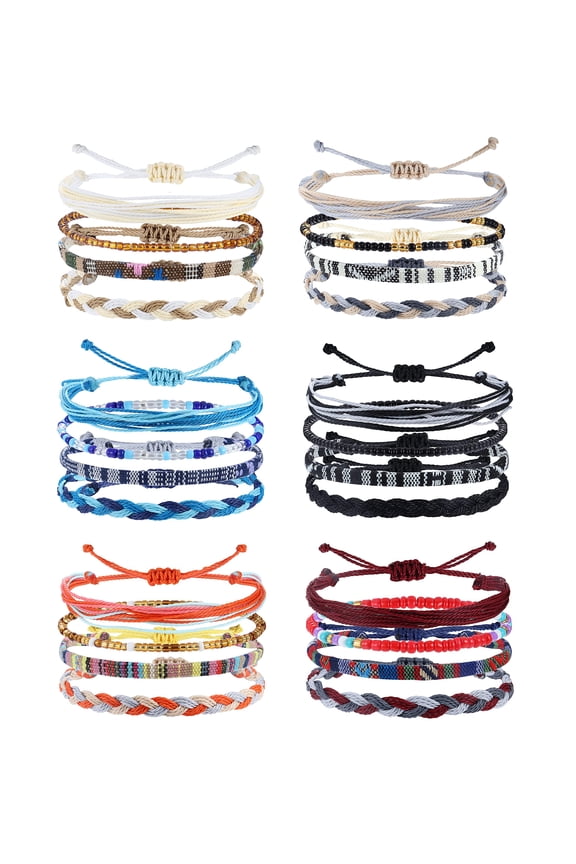 24 Pcs Boho Surfer Bracelet Anklet Adjustable Beaded Anklets Handmade Braided Bracelet Colorful Anklet Summer String Rope Ankle Bracelets Waterproof Surfer Beach Bracelet Boho Jewelry for Women Men