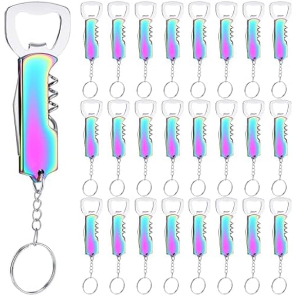 24 Pcs Bottle Opener Keychain Bulk Wine Bottle Beer Opener Keychain 3.27" Stainless Steel Corkscrew Waiter Corkscrew Wine Key for Bar Party Wedding Bartender Home Favors Gifts (Titanium Color)