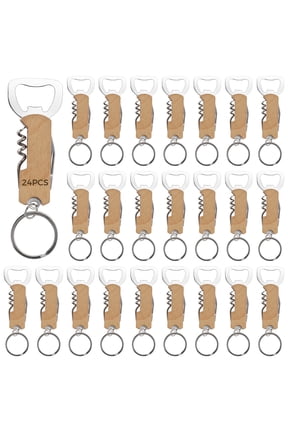 24 Pcs Bottle Opener Keychains, Multi-Function Beer Openers with Wooden Handles & Cutters, Stainless Steel Wine, Beer, and Foil Cutter with Key Ring, Portable for Parties, Camping