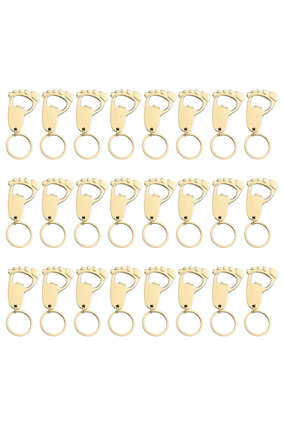 24 Pcs of Bottle Openers for Little Ones Shower, Cute Metal Foot Keychain with Bottle Opener, Creative Gold Design, Great Little Ones Shower Favors, Portable and Long-Lasting