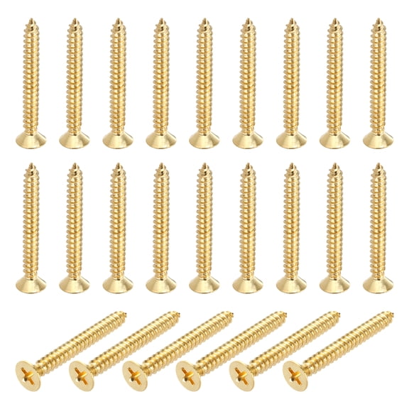 24 Pcs Brass Screws, M5 x 40mm Solid Phillips Flat Head Self-Tapping Wood Screw Fasteners for Woodworking Furniture Repair Photo Frame Drywall Home Appliances