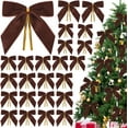 thumbnail image 1 of 24 Pcs Brown Velvet Bows for Christmas Tree,Brown Bows Velvet Ornaments Christmas Tree Bow for Gift Wrapping Door Vintage Garland Wreath,Rustic Holiday Decor-1" Wide,3.5 x 3.5 Inch, 1 of 12