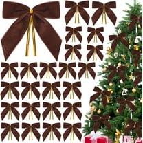 24 Pcs Brown Velvet Bows for Christmas Tree,Brown Bows Velvet Ornaments Christmas Tree Bow for Gift Wrapping Door Vintage Garland Wreath,Rustic Holiday Decor-1" Wide,3.5 x 3.5 Inch