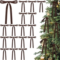24 Pcs Brown Velvet Bows for Christmas Tree, Brown Velvet Bows Ornaments Christmas Tree Bow for Gift Wrapping Door Vintage Garland Wreath, Rustic Holiday Decor 7 inch