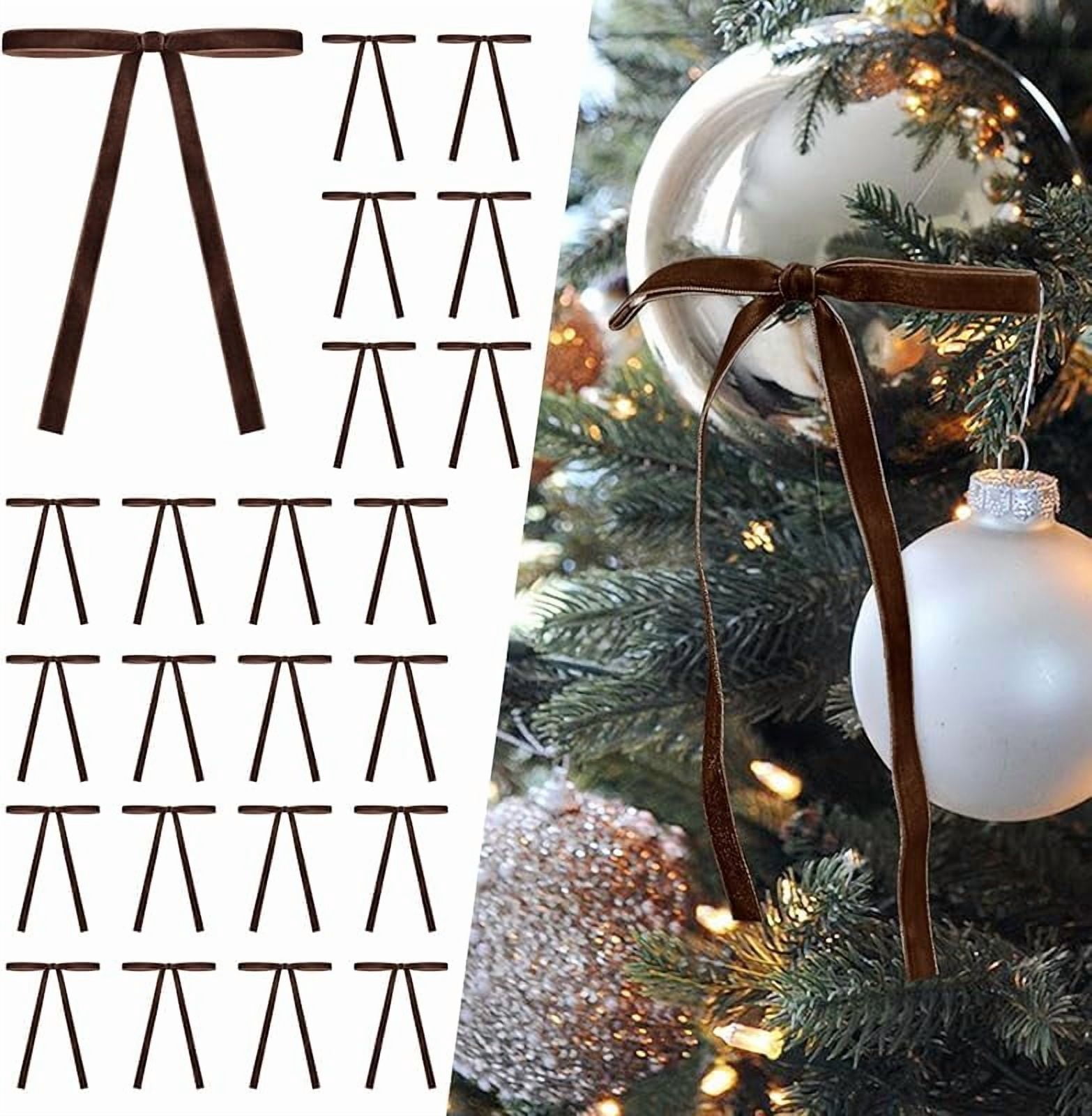 24 Pcs Velvet Christmas Tree Bows Door Garland Decor Vintage Wreath Bow ...