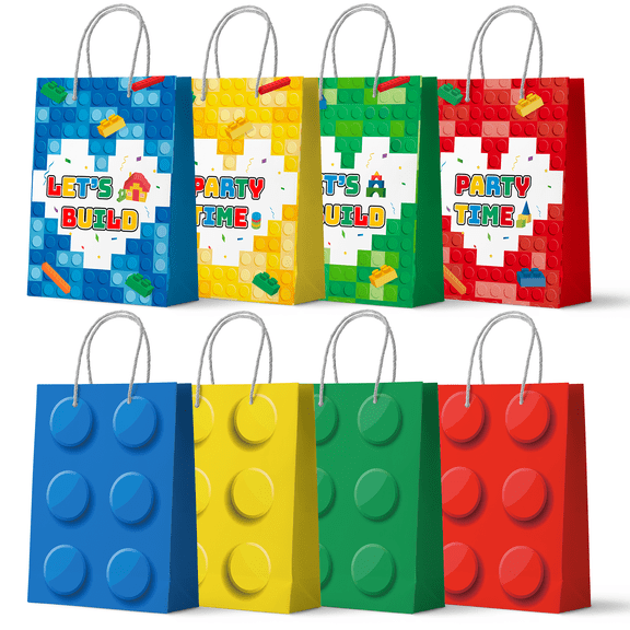 24 Pcs Building Block Paper Gift Bags, Bricks Style Party Favor Goody Bags, Suitable for Building Block Birthday Party and Event Decorations