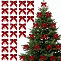 24 Pcs Burgundy Small Velvet Christmas Bows for Christmas Tree Decorations, 3.5 Inch Xmas Velvet Ribbon Bow Ornaments for Christmas Farmhouse Wreath Garland DIY Craft Gift Wrapping Decorative, 1" W