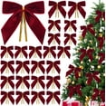 thumbnail image 1 of 24 Pcs Burgundy Velvet Bows for Christmas Tree,Dark Red Velvet Bows Ornaments Christmas Tree Bow for Gift Wrapping Door Vintage Garland Wreath,Rustic Holiday Decor-1" Wide,3.5 x 3.5 Inch, 1 of 12
