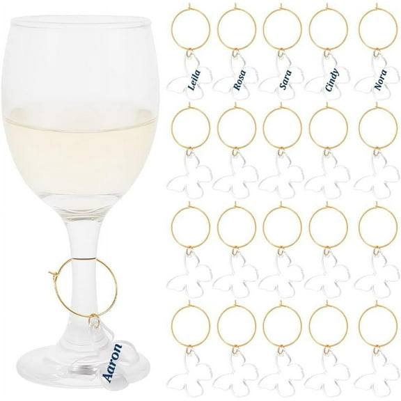 24 Pcs Butterfly Wine Glass Markers Tags Wine Glass Rings Transparent Acrylic Wine Glass Jewelry for Glasses Tumbler Cup Wine Tasting Party Gift diy Clear