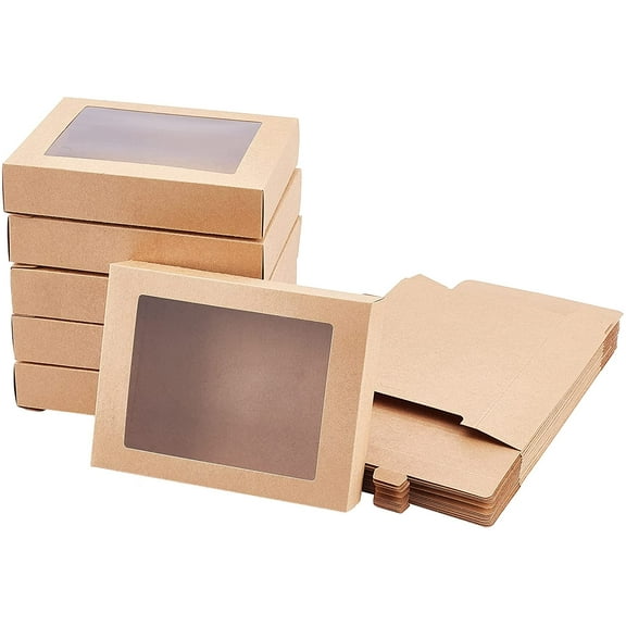 24 Pcs Camel Gift Box Fold Paper Boxes Cookie Boxes Bakery Boxes Kraft Treat Boxes with Window 10x7.5cm for Party Favor Treats Bakery and Jewelry Packaging Brown