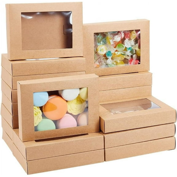 24 Pcs Camel Gift Box Fold Paper Boxes Cookie Boxes Bakery Boxes Kraft Treat Boxes with Window 10x8cm