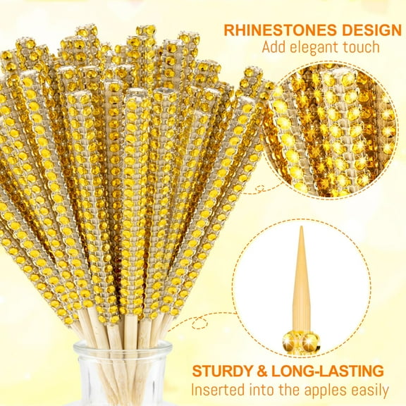 24 Pcs Candy Apple Bamboo Sticks, Caramel Apple Wooden Pointed Skewers, Fruit Treats Cake Pop Decorative Sticks for Party Supplies Buffet Party Favor Candy Making Accessories (Silver)