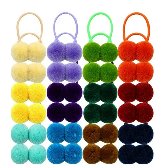 24 Pcs Candy Colors Cute Small Fuzzy Pompom Hair Ties Scrunchies Pom Pom Elastics Pigtail Ponytail Holders Fluffy Balls Rubber Bands Ropes Hair Accessories for Baby Girls Kids, BPink