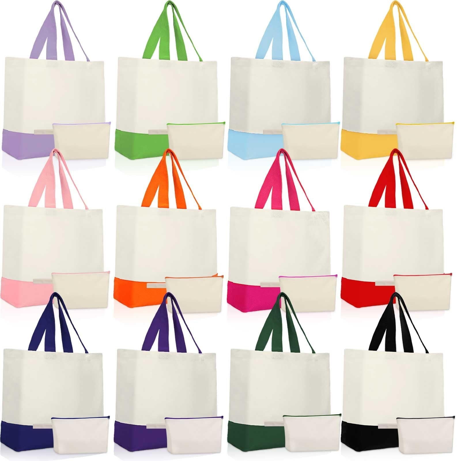 24 Pcs Canvas Tote Bags Bulk with Zipper Cosmetic Bags 18.5" Cotton ...