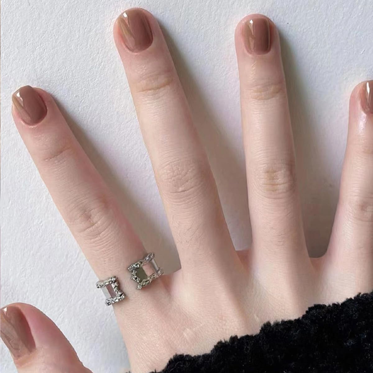 24 Pcs Caramel Color Press on Nails Short Square Warm Color Fake