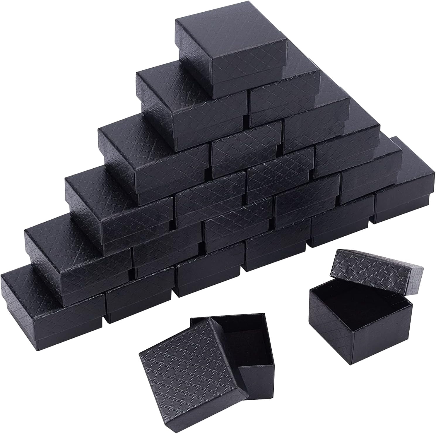 24 Pcs Cardboard Jewelry Boxes 5.1x5.1x3.3cm Black Square Storage Box ...