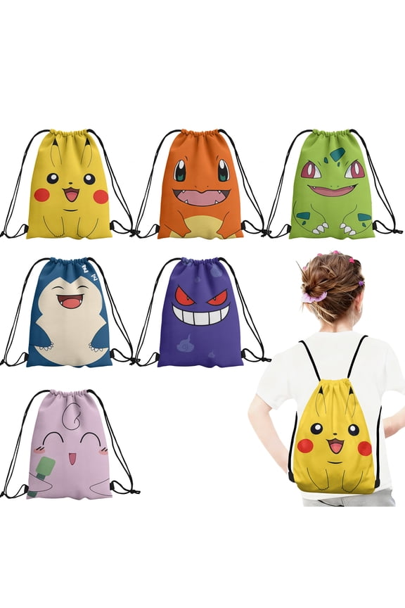 24 Pcs Cartoon Print Drawstring Backpack, Lightweight Sports Sackpack for Daily Use, Travel, and Birthday Party Decorations 27x34cm