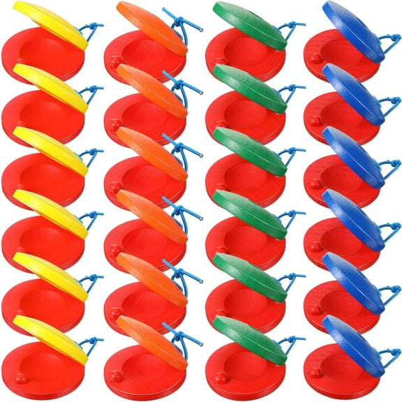 24 Pcs Castanets Musical Instrument Wooden Hand Finger Clap Board Educational Percussion DIY Music Instrument Rhythm Castanets(Multi Color)