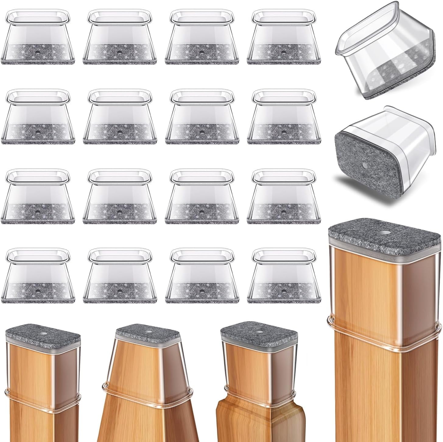 24 Pcs Chair Leg Floor Protectors Square, Silicone Felt Furniture Leg ...