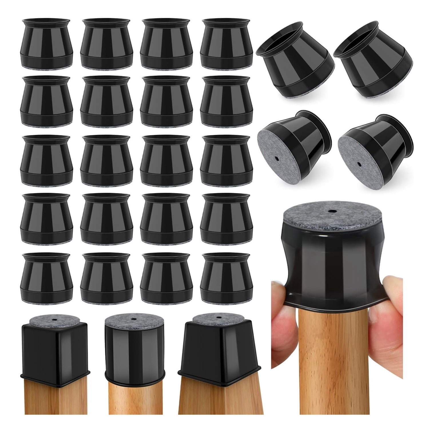 24 Pcs Chair Leg Floor Protectors Square, Silicone Felt Furniture Leg Pads Caps Covers for Hardwood Floors (Fit:1-5/8" to 2")
