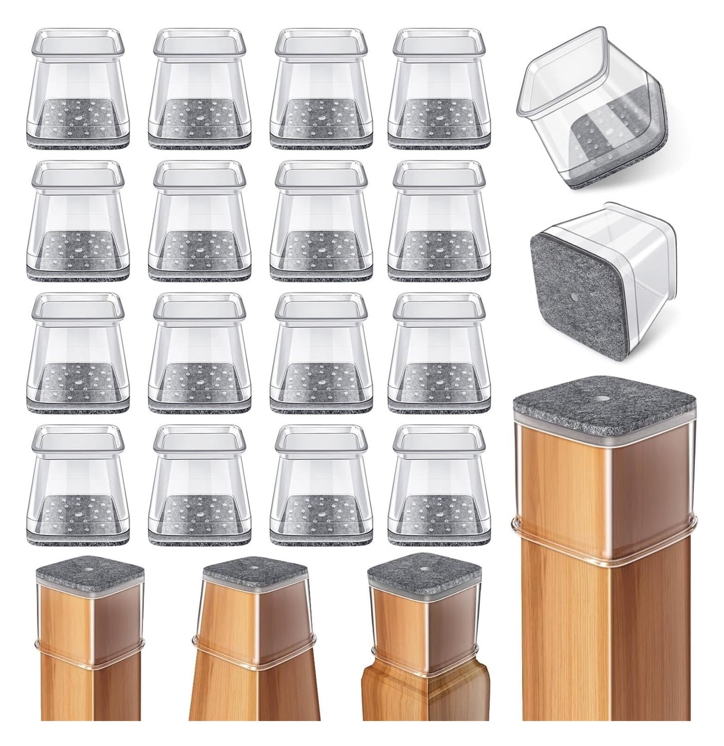 24 Pcs Chair Leg Floor Protectors Square, Silicone Felt Furniture Leg Pads Caps Covers for Hardwood Floors (Fit:1-5/8" to 2")